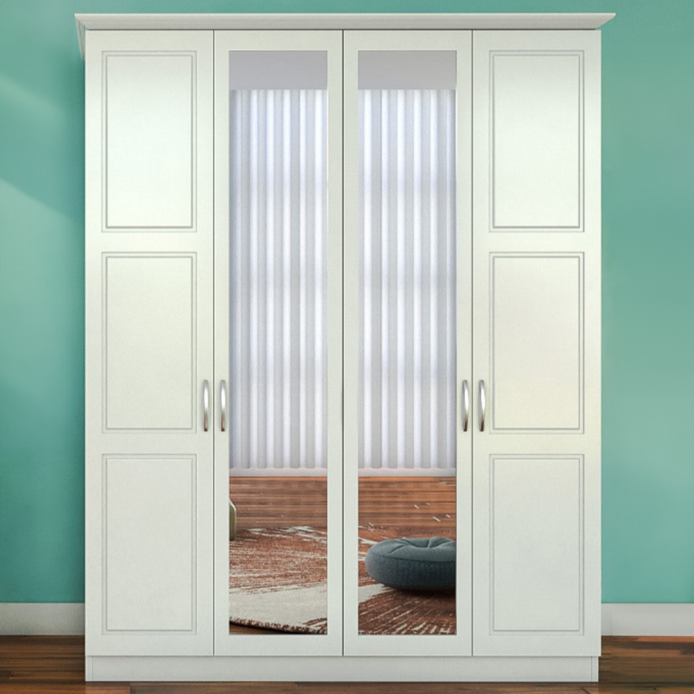 Evu INES 4 Doors White Mirror Wardrobe Image 1