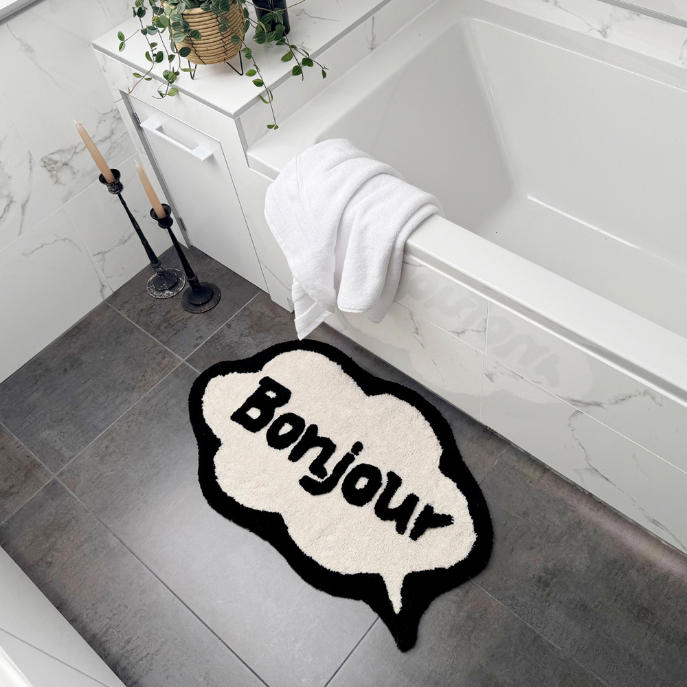 Mooky Mats Speech Bubble Bonjour Slogan Non Slip Bath Mat 50 x 80cm Image 3