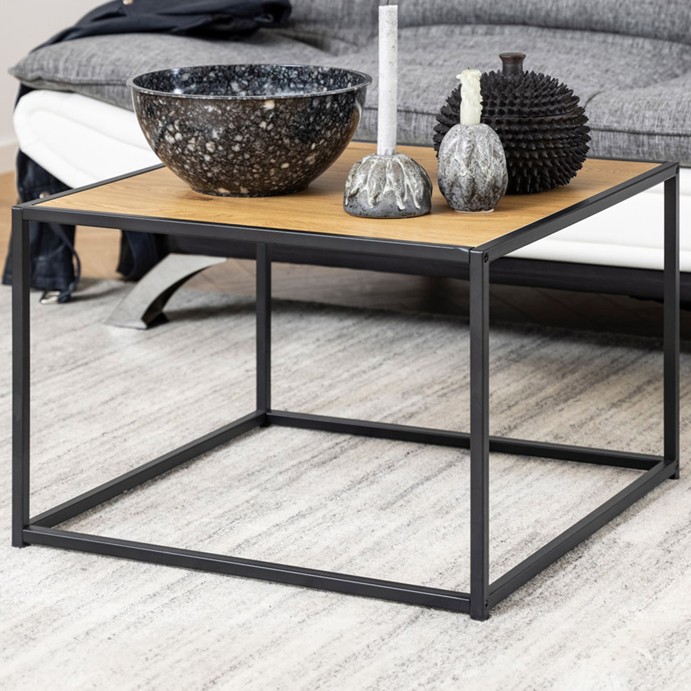 Florence Seaford Oak Top Black Metal Coffee Table Image 1