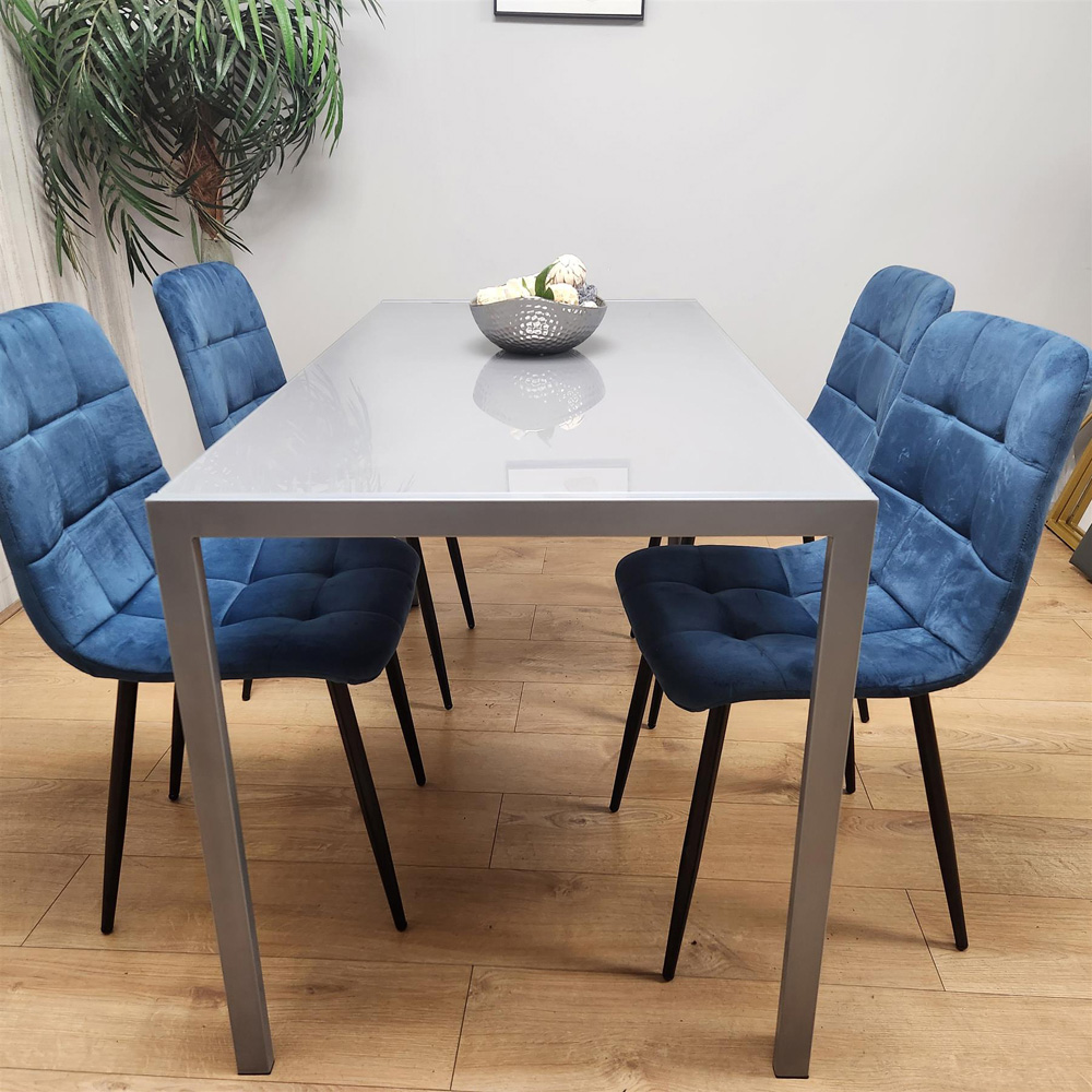 Kosy Koala 4 Seater Glass and Velvet Dining Set Grey and Blue Image 5