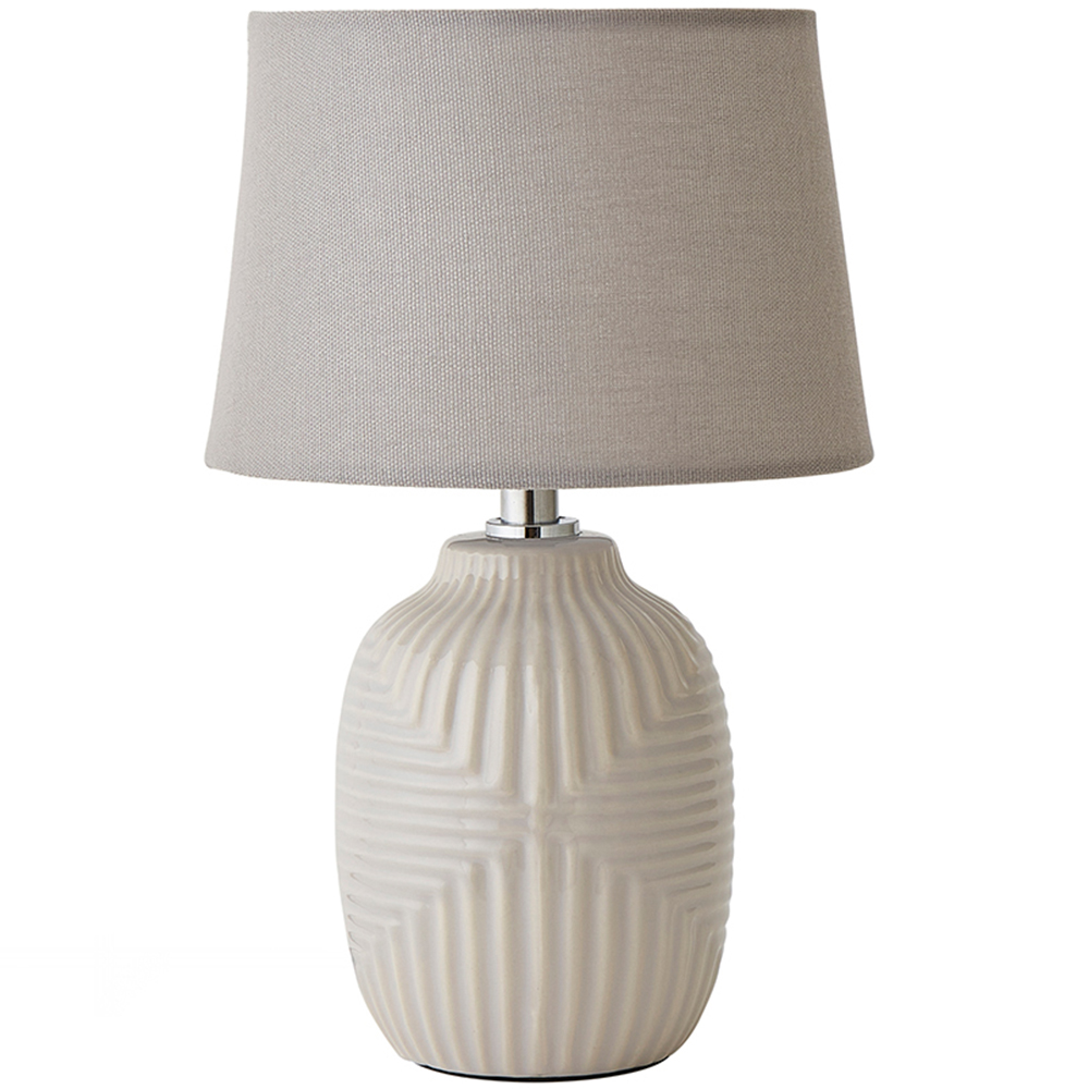 ValueLights Harrison Tapered Shade Grey Geo Ribbed Pattern Gloss Small LED Table Lamp Image 1