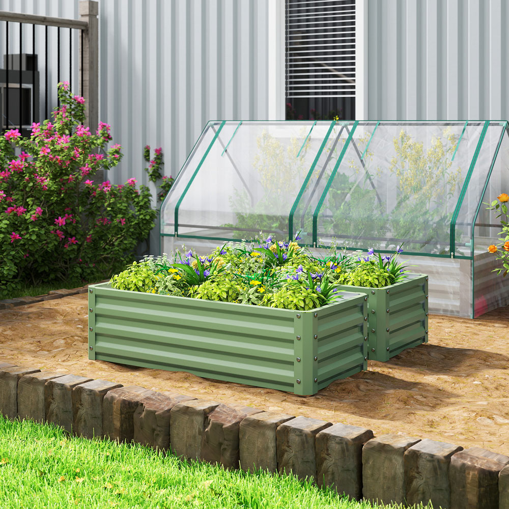 Outsunny Set of 2 Light Green Raised Garden Bed 30 x 60 x 110cm Image 2
