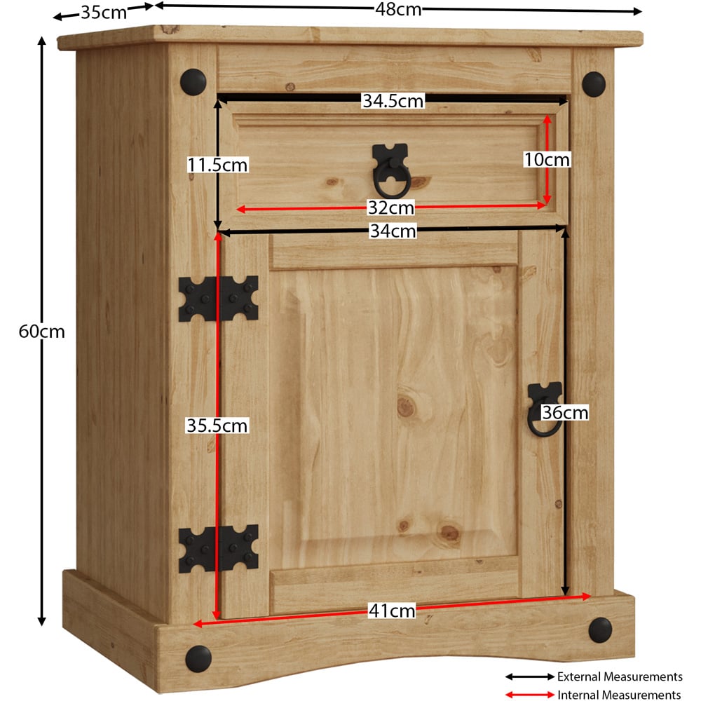 Vida Designs Corona Single Door Single Drawer Pine Bedside Cabinet Image 7