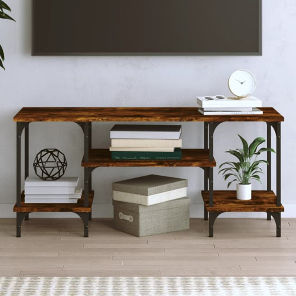 vidaXL 3 Open Shelf Smoked Oak TV Cabinet with Adjustable Legs Image 1