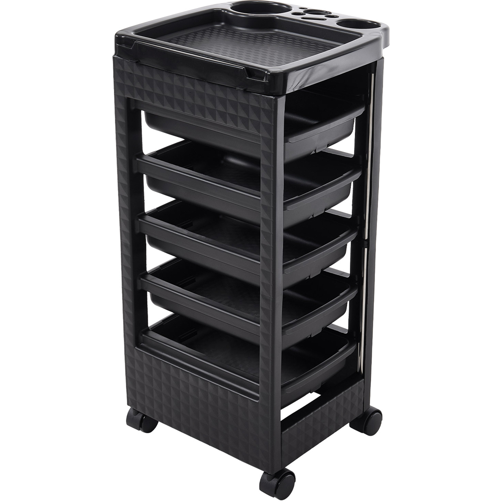 Living and Home 5 Drawer Black Plastic Salon Trolley Cart with Swivel Wheels Image 1