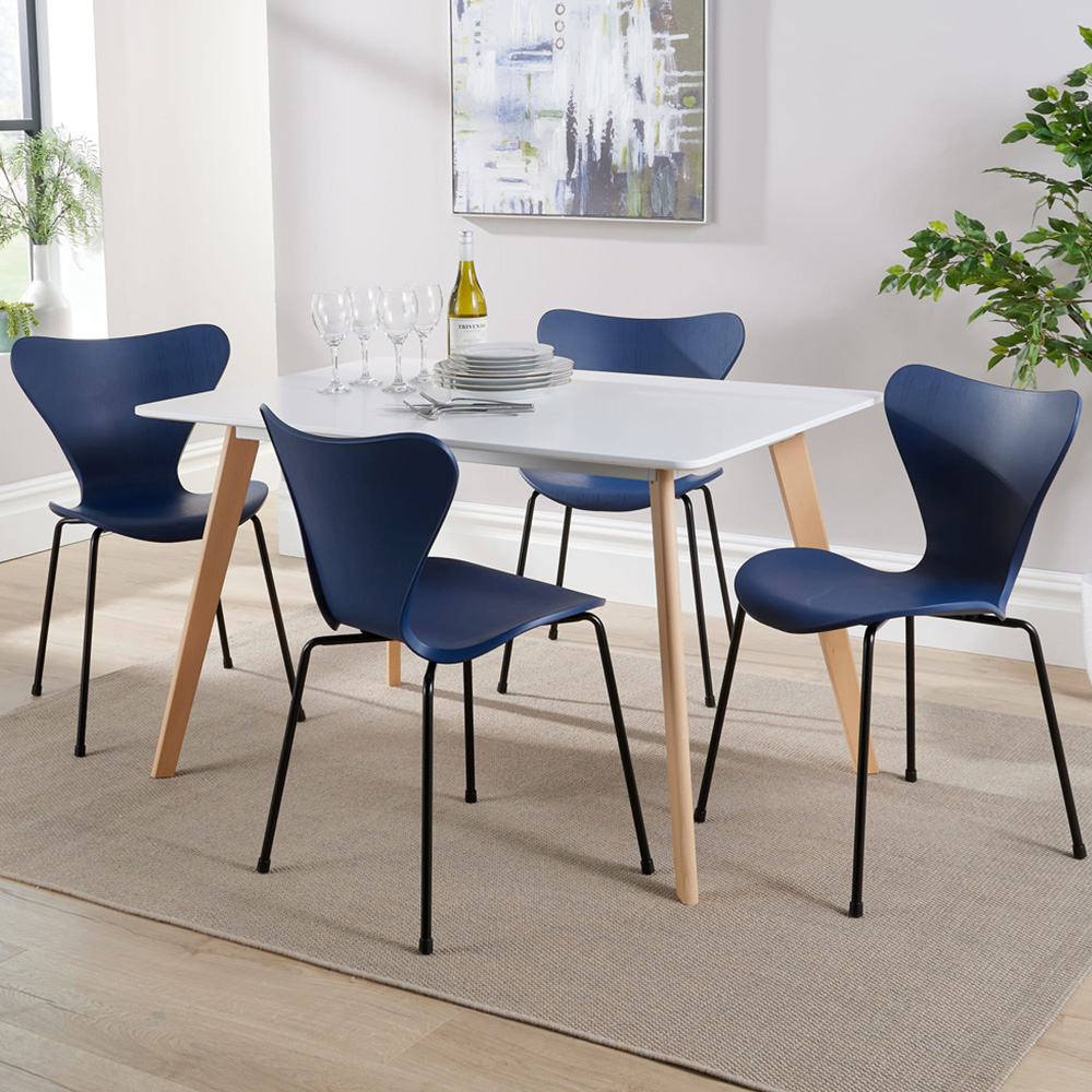 Home Source Fleur Penny 4 Seater Dining Set Blue and White Image 1