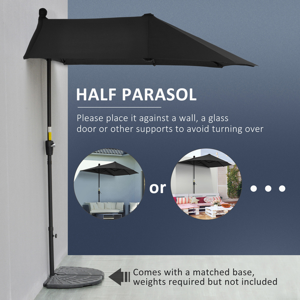 Outsunny Black Crank Handle Half Parasol 2m Image 4