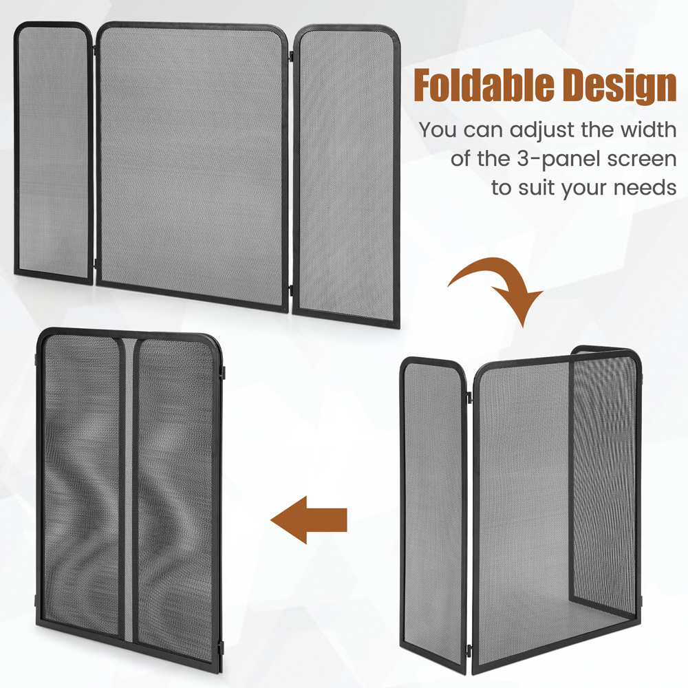 Costway 3 Panel Metal Fireplace Screen Image 6
