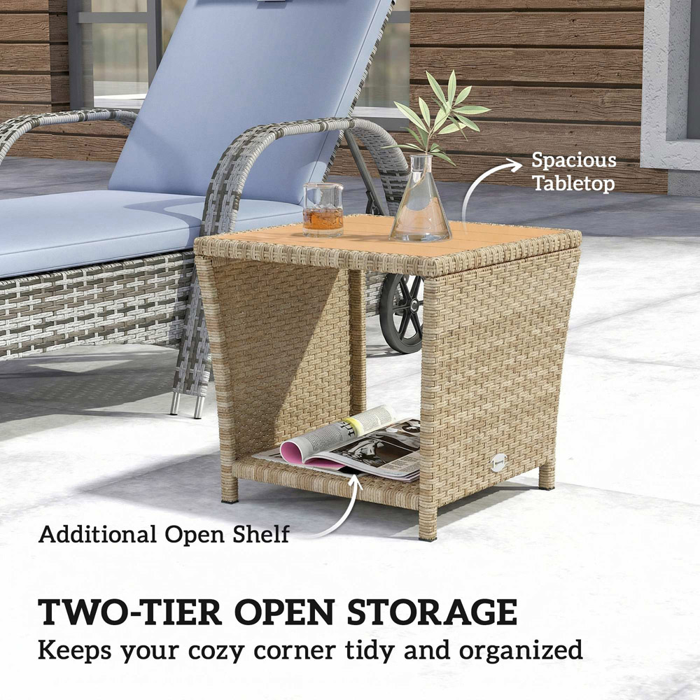 Outsunny Single Shelf Khaki Rattan Side Table Image 4