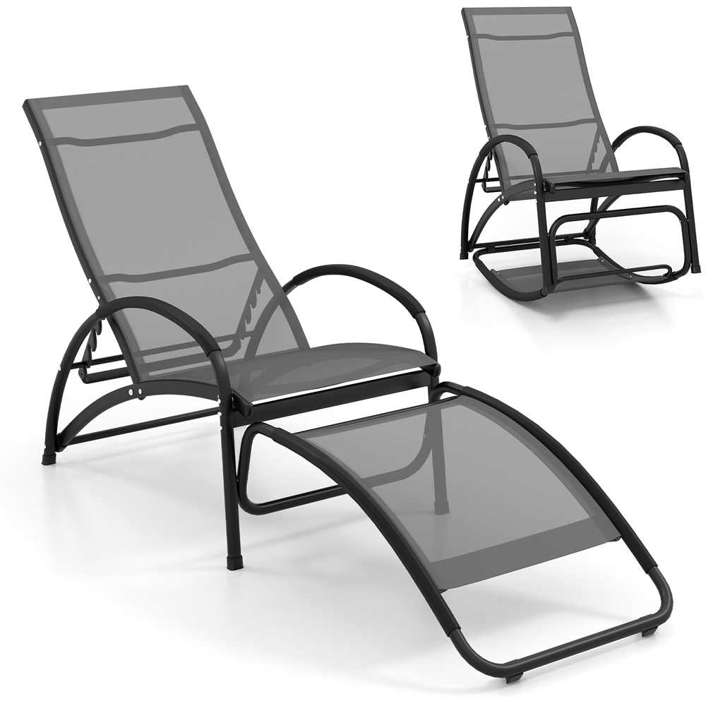 Costway Grey 2 in 1 Rocking Outdoor Lounge Chair Image 2