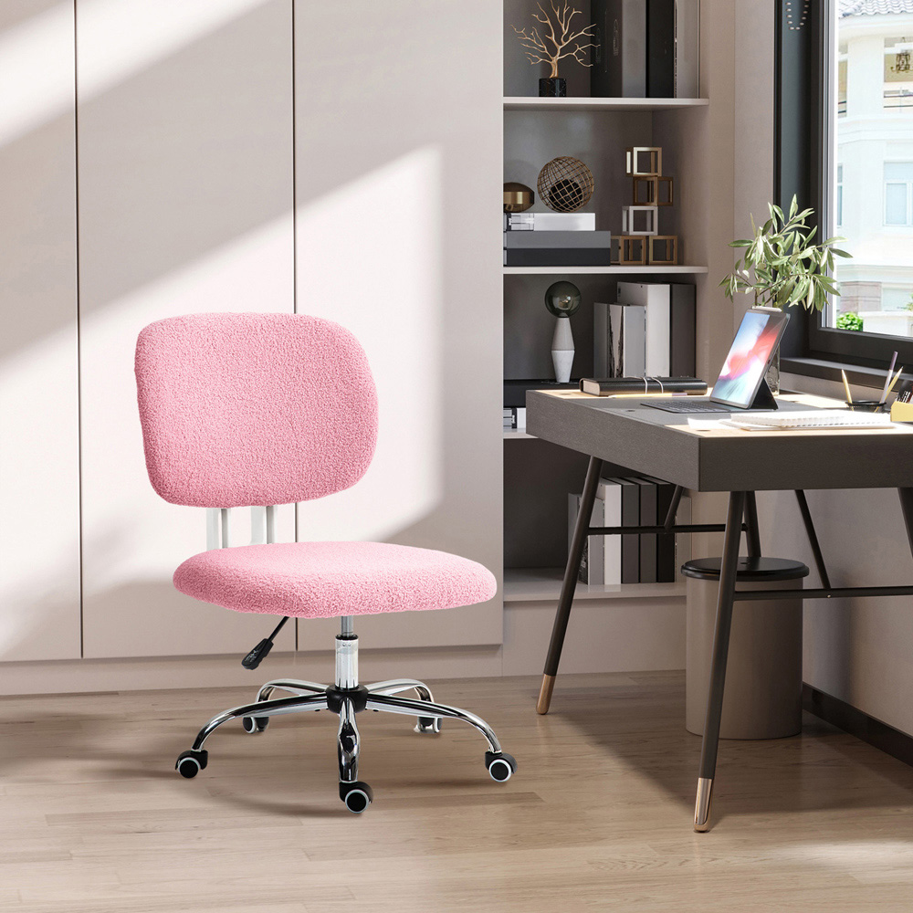 Portland Pink Fluffy Armless Chair with Adjustable Height Image 4