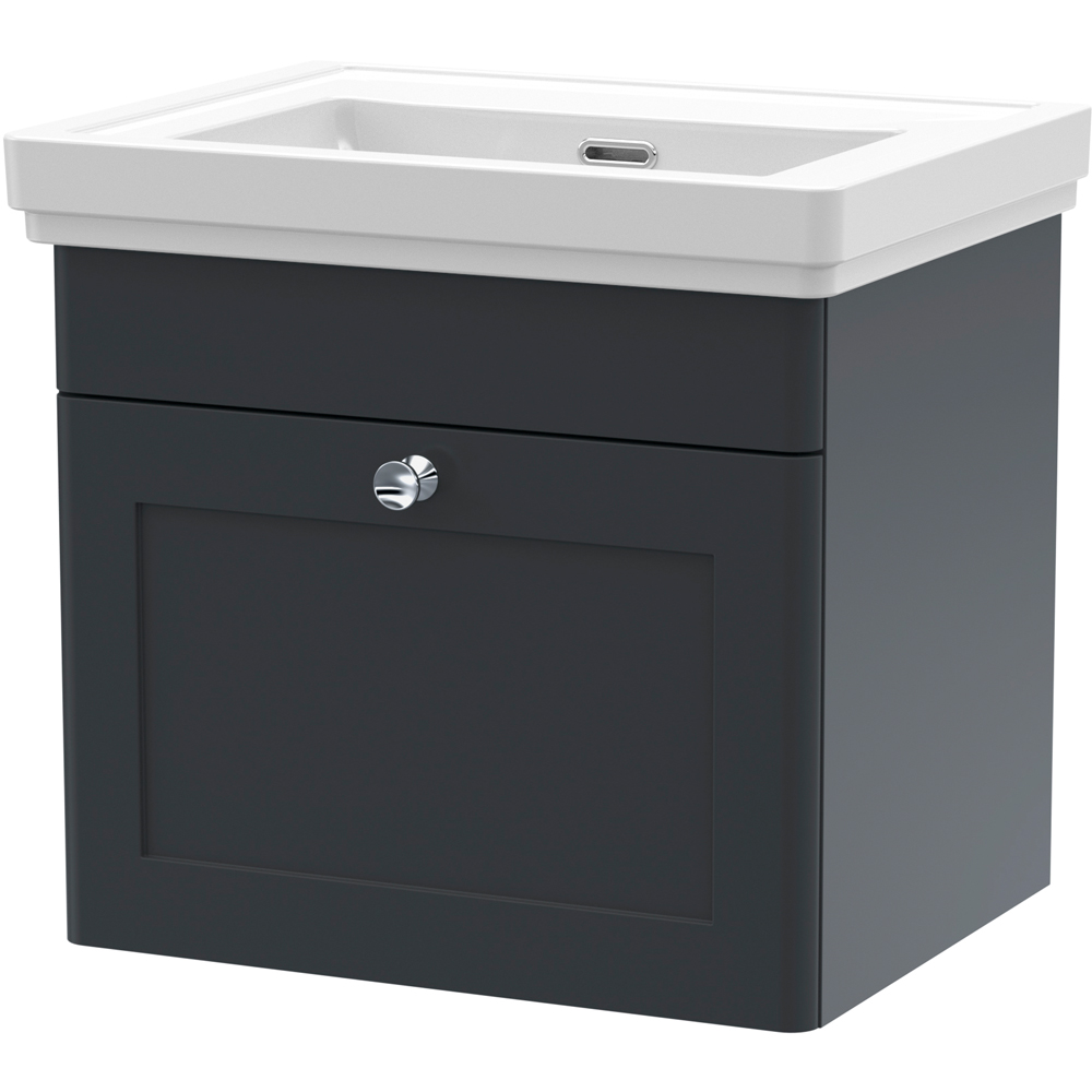 nuie Classique Single Drawer Soft Black Wall Hung Unit and 0 Tap Hole Fireclay Basin 500mm Image 1