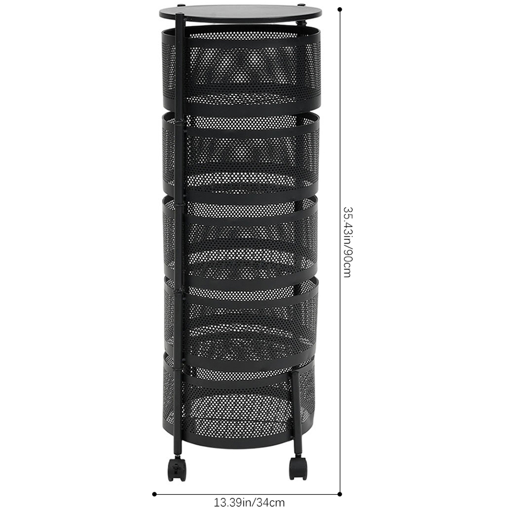Living and Home 5-Tier Black Kitchen Storage Trolley with Rotating Basket Image 8