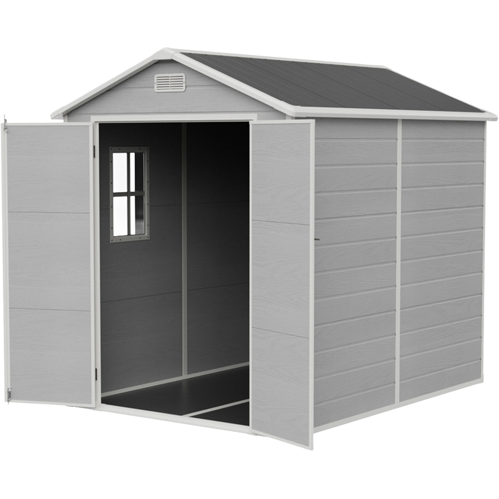 Living and Home 6 x 8ft Smokey Grey Wood Grain Plastic Garden Storage Shed Image 4