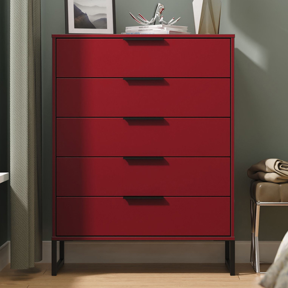 Crowndale Hong Kong 5 Drawer Red Matt Chest of Drawers Ready Assembled Image 1
