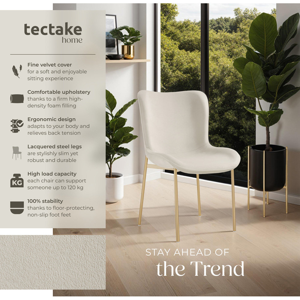 tectake Tessa Set of 6 Beige and Gold Velvet Padded Dining Chair Image 8