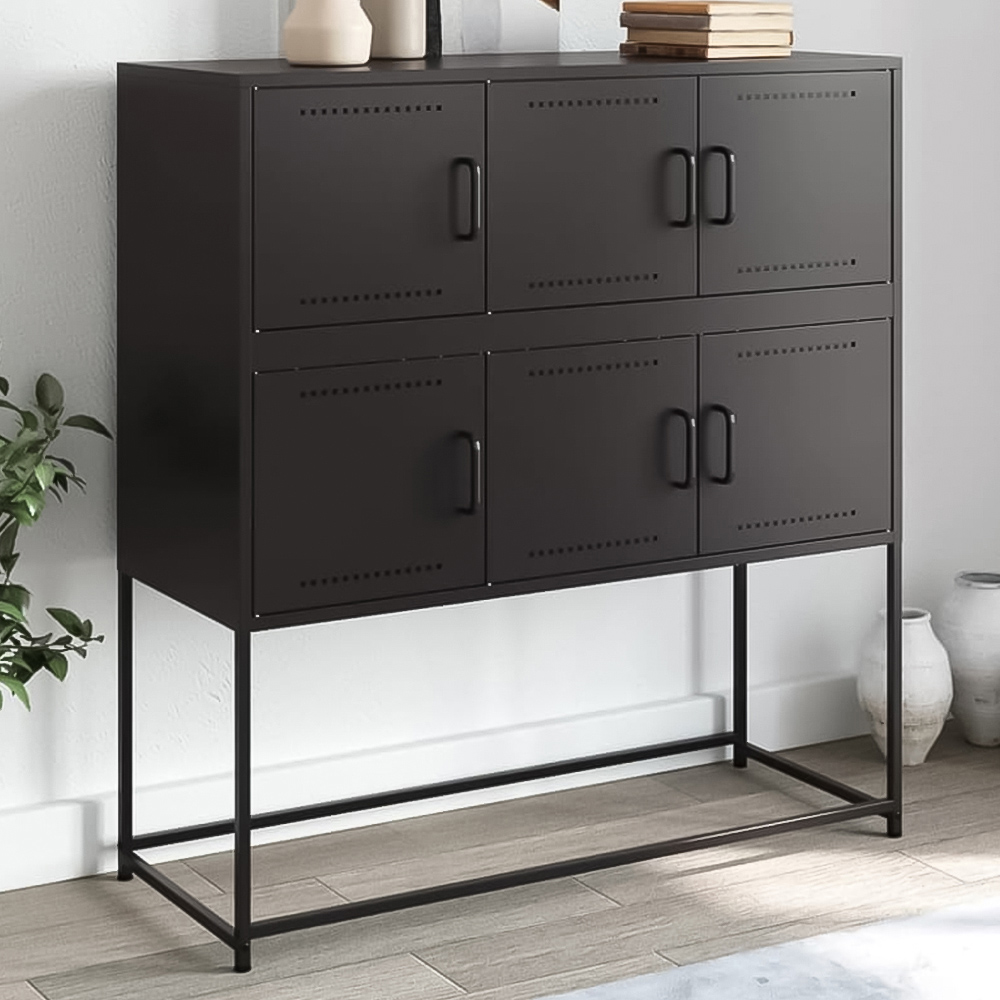 vidaXL 6 Door Black Metal Sideboard Image 1