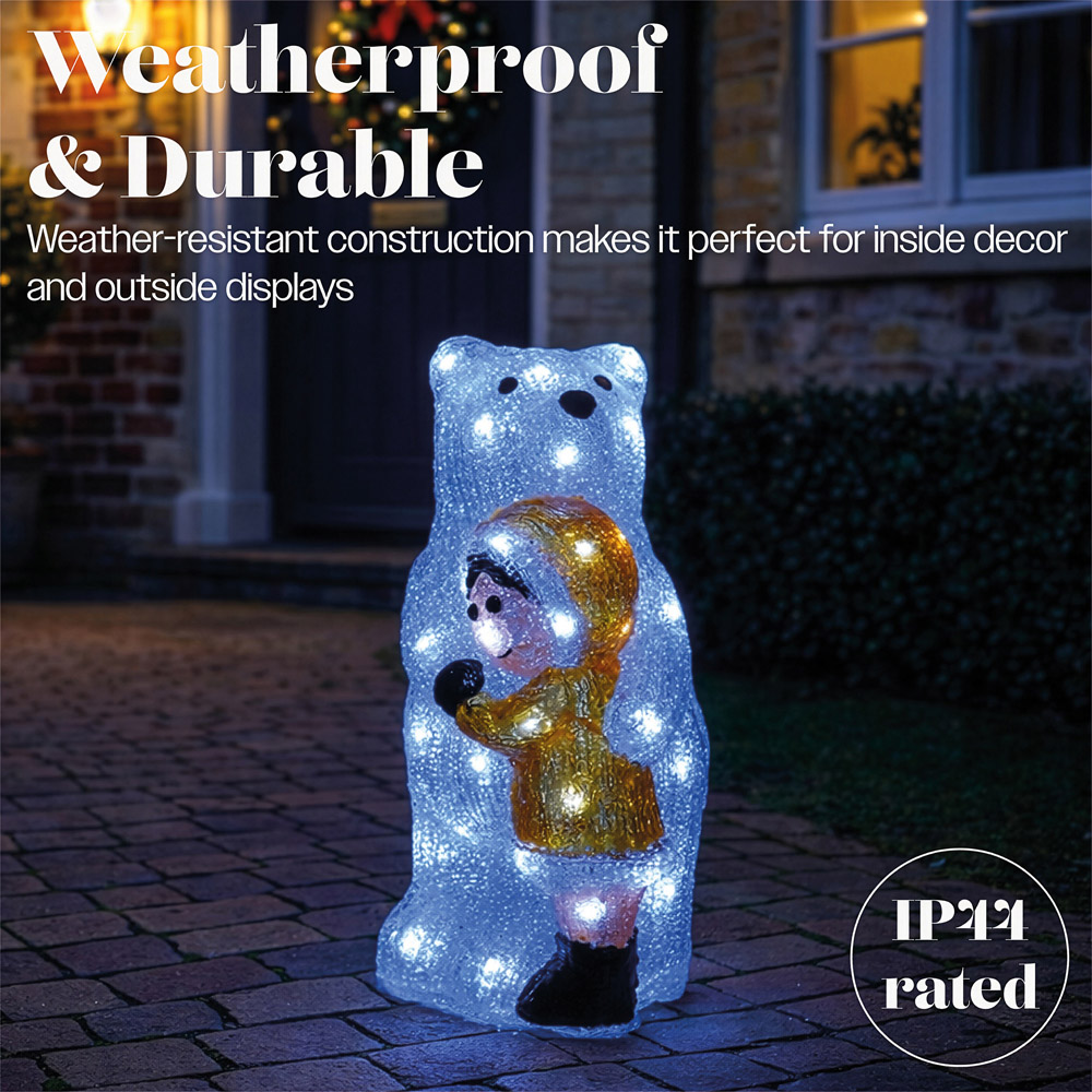 Xmas Haus 40 Bright White LED Acrylic Bear with Kid Christmas Decoration 36cm Image 4