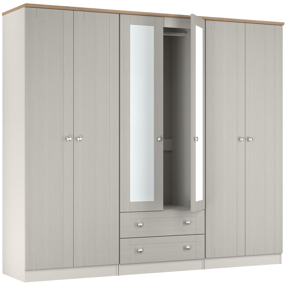 Crowndale Sussex 6 Door 2 Drawer Grey Ash and Bardolino Oak Tall Mirror Wardrobe Ready Assembled Image 5