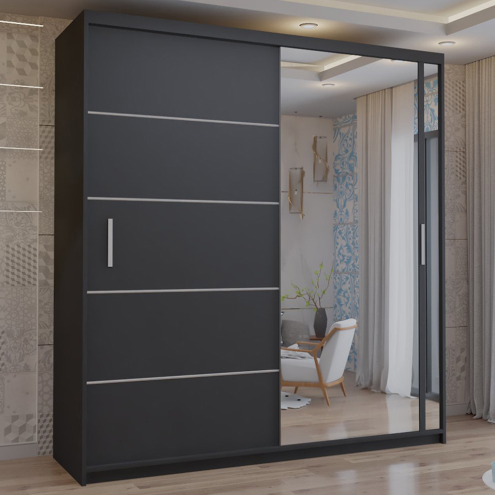 M N Furniture Venece 2 Door Black Mirrored Sliding Wardrobe 203cm Image 1