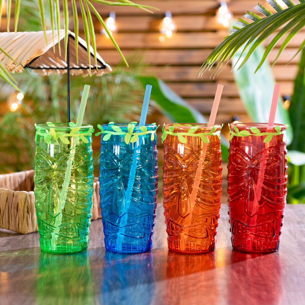 Tiki Bar Hut Serving Tray with 4 Glasses Image 7