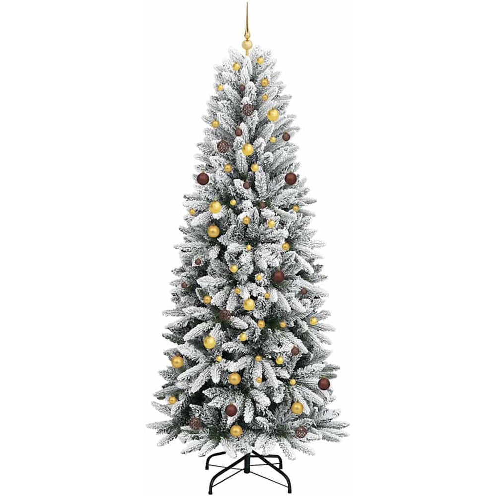 vidaXL Pre-Lit Gold Baubles Artificial Snow Flocked Christmas Tree 8ft Image 4