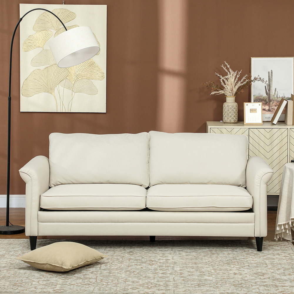 HOMCOM 3 Seater Cream Fabric Sofa Image 3