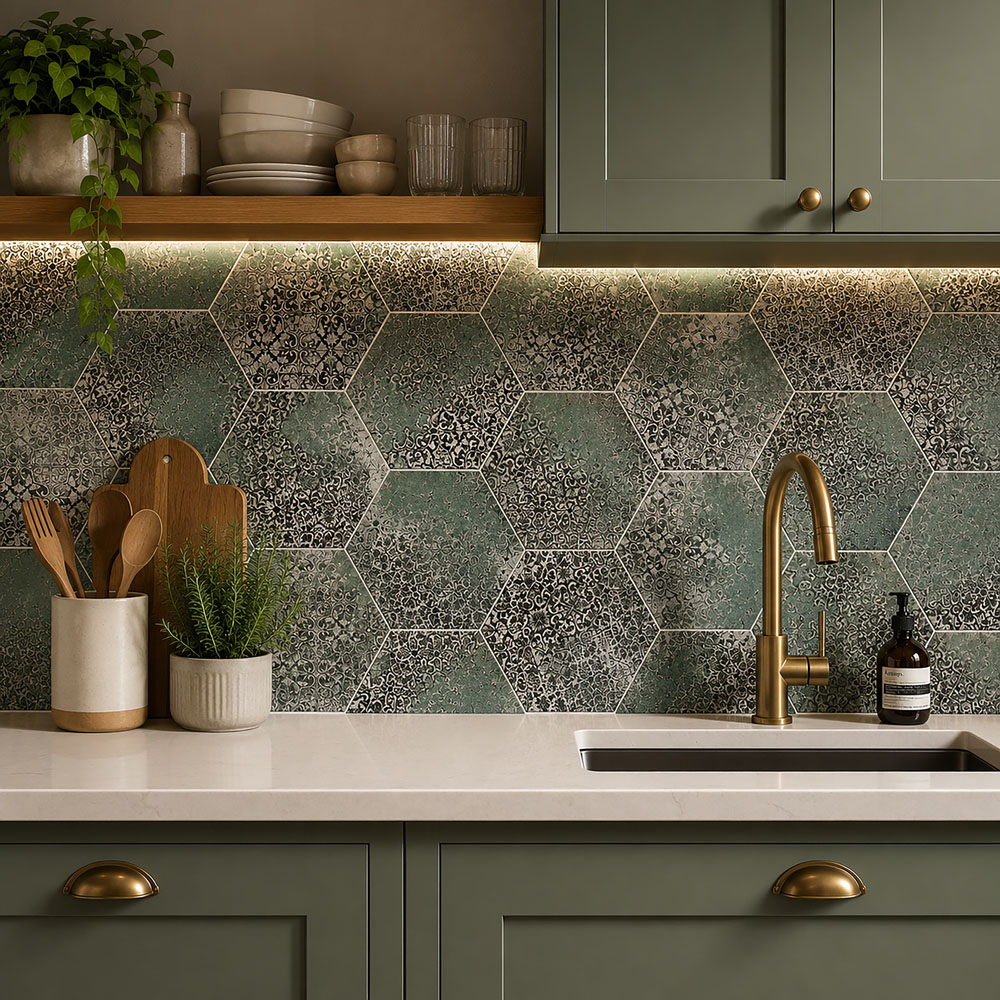 Top Ceramics Patterned Green Hexagon Porcelain Wall Tile 215 x 250mm Image 8