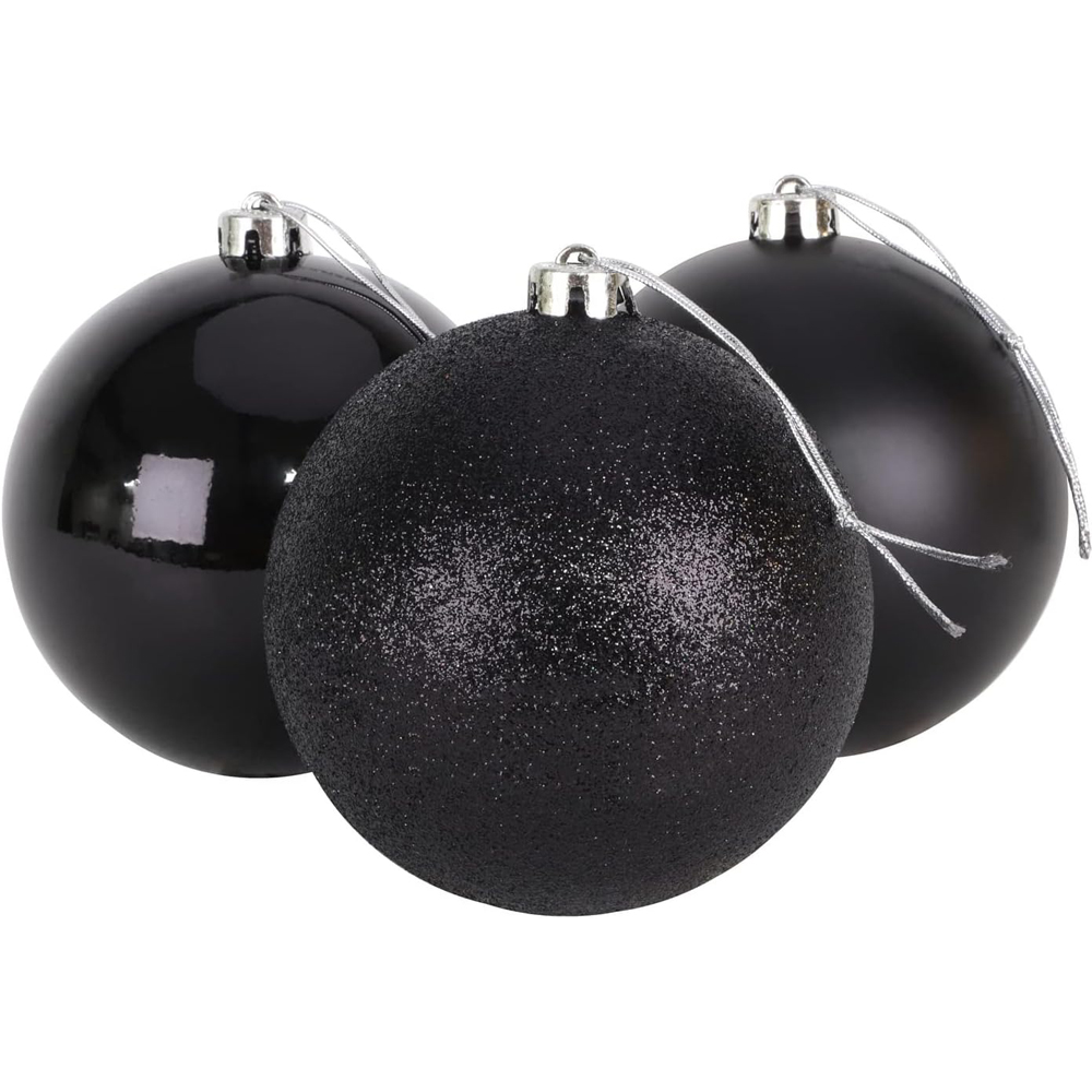 Shatchi 10cm Black Shatterproof Christmas Baubles 3 Pack Image 1