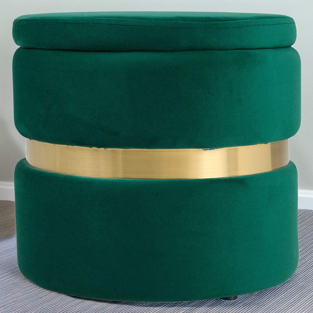 Living and Home Green Flannel Upholstered Storage Ottoman Image 1