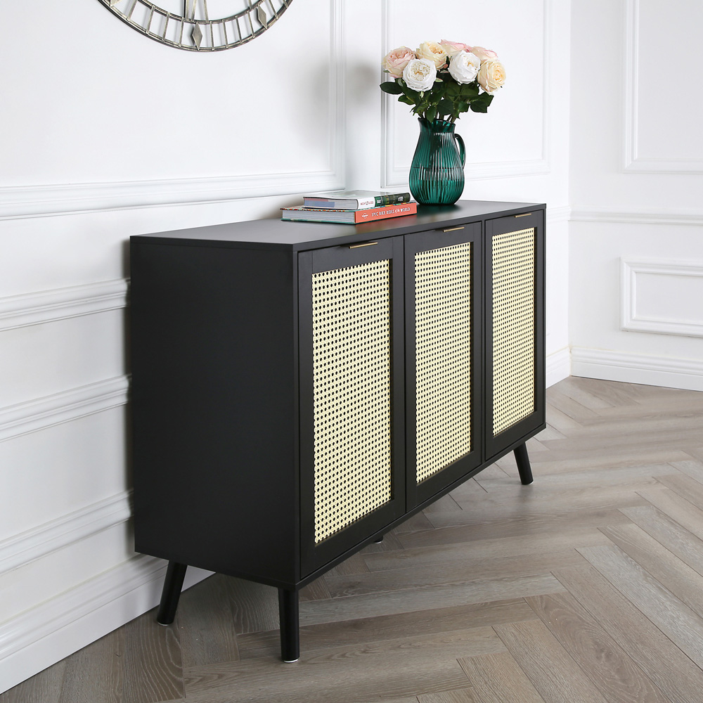 Craven 3 Door Black Sideboard with Cane Front Image 5