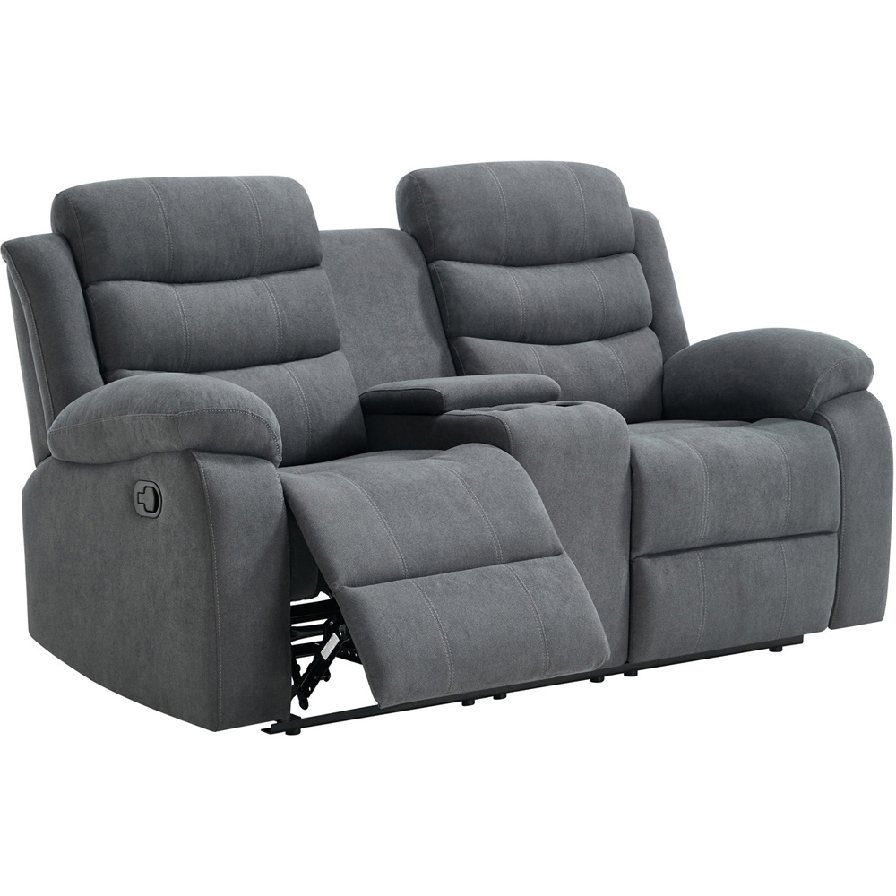 Furniture Online Boston 2 Seater Grey Manual Recliner Sofa with Drinks Console Image 4