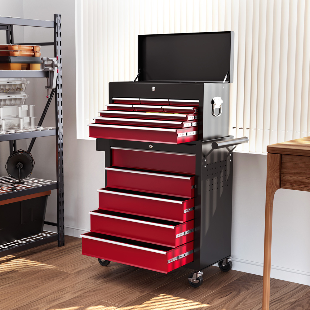HOMCOM 14 Drawers Red Lockable Rolling Tool Chest Image 5