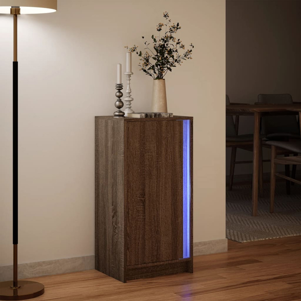 vidaXL Single Door Brown Oak LED Sideboard Image 9