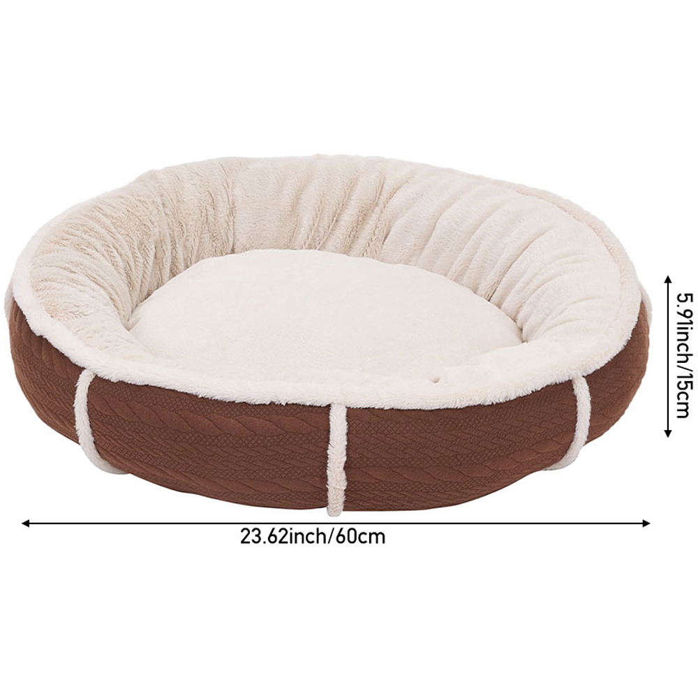 H&O Direct 60cm Dark Brown Plush Warm Pet Bed with Anti-Slip Bottom Image 5