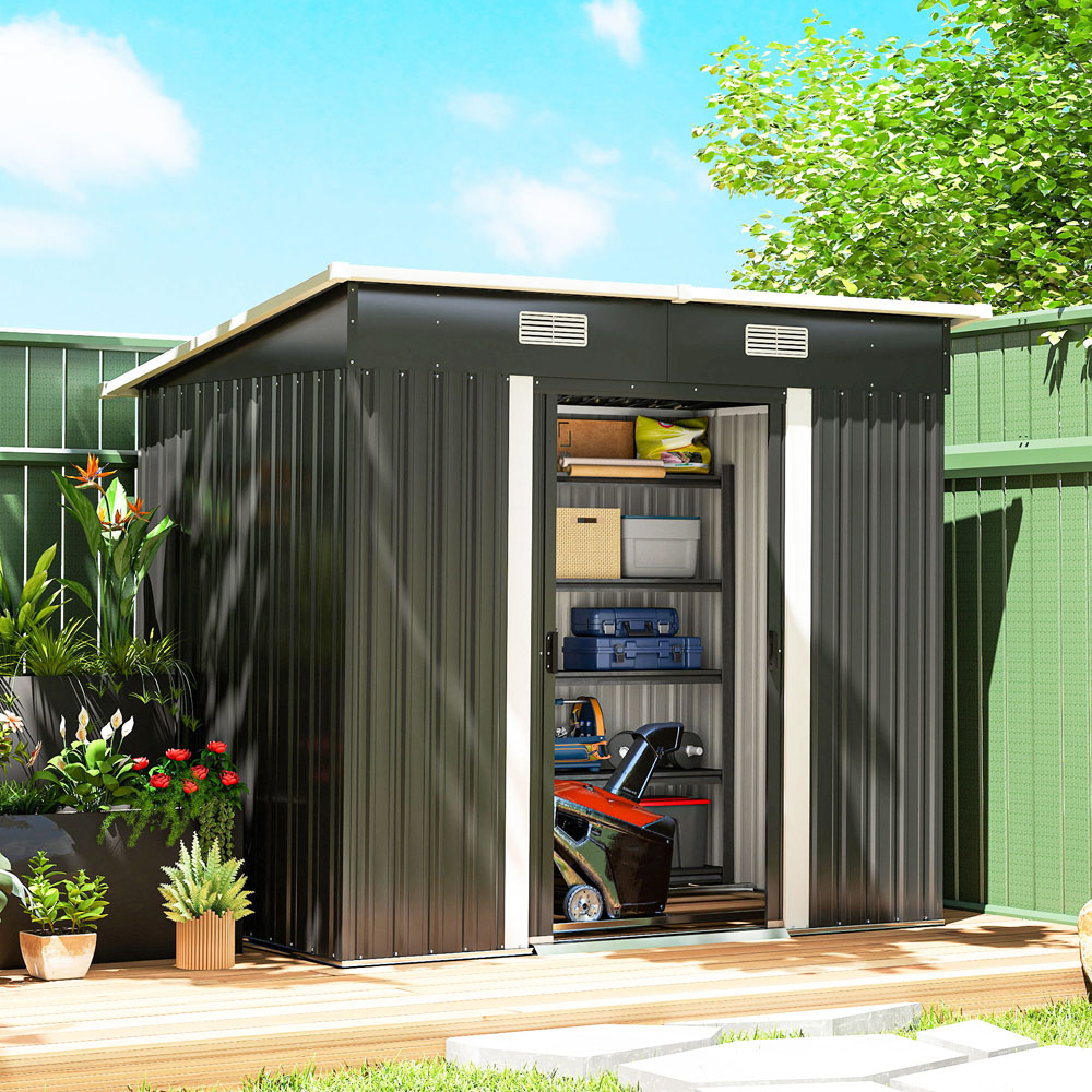 Outsunny 7 x 4ft Black Garden Storage Shed Image 2