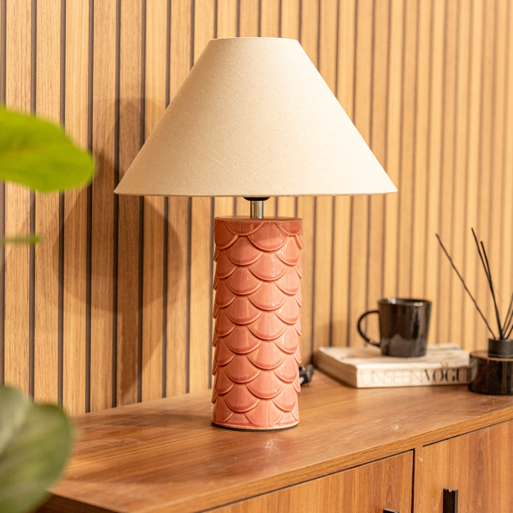 ValueLights Athena Pink and Natural Taper Shell Ceramic LED Table Lamp Image 2