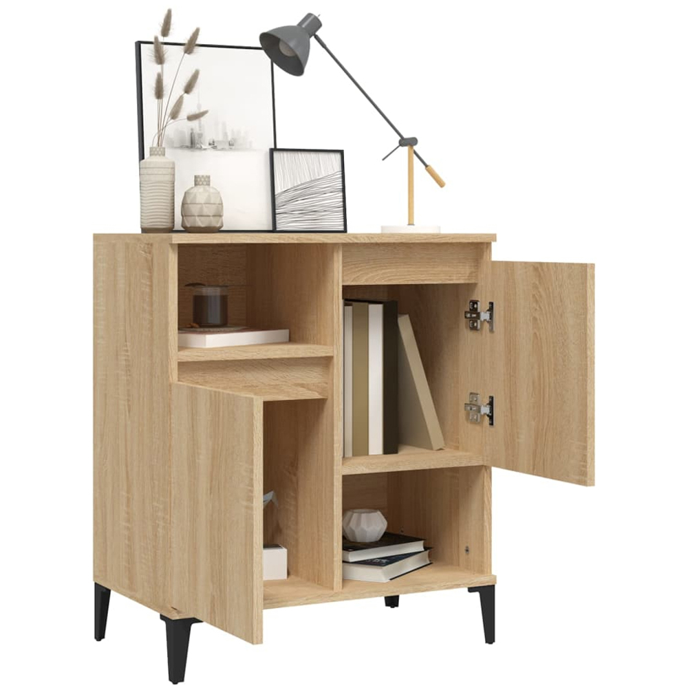 vidaXL 2 Door 2 Open Shelf Sonoma Oak Sideboard with Metal Legs Image 4