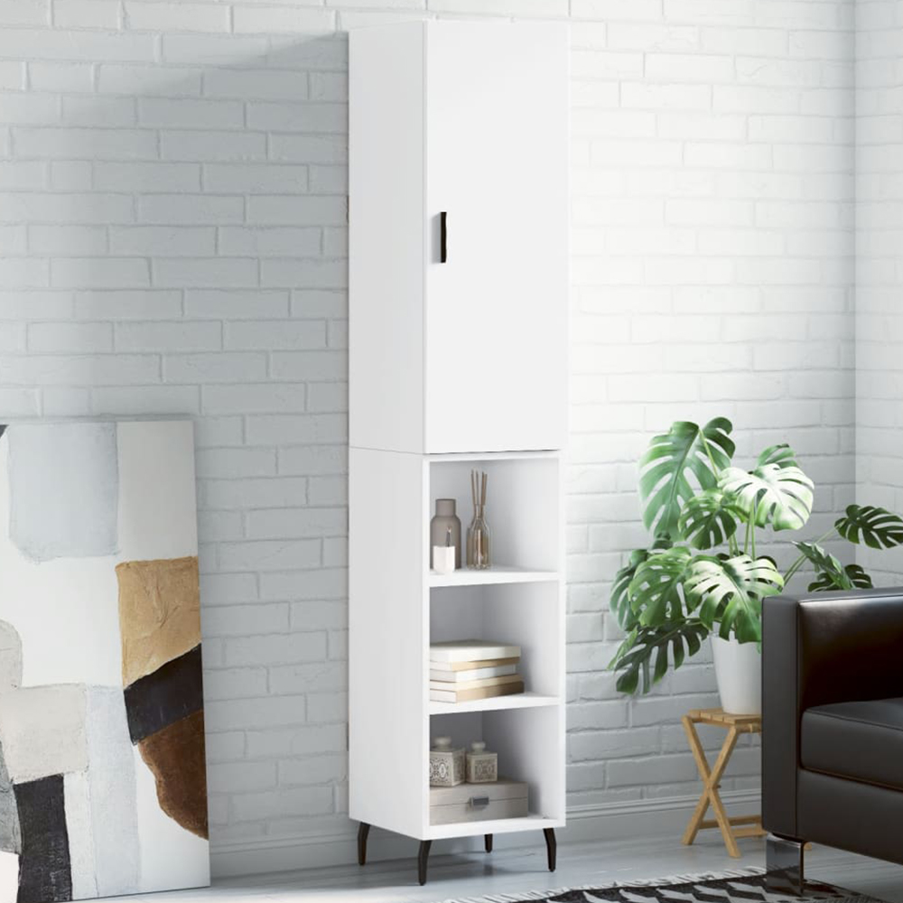 vidaXL Single Door 3 Shelf White Highboard Image 1