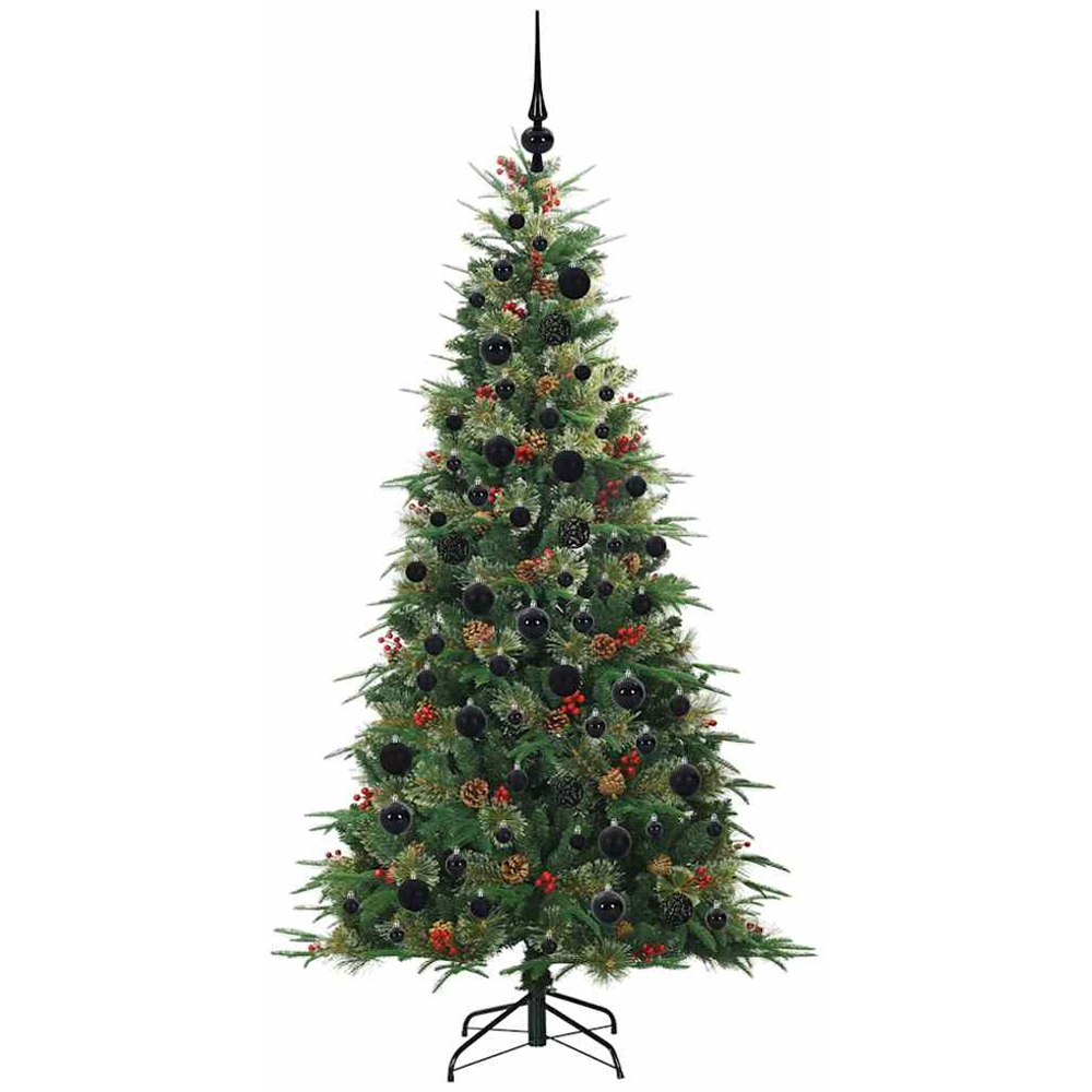vidaXL Pre-Lit Black Baubles Green Artificial Hinged Christmas Tree 5ft Image 4