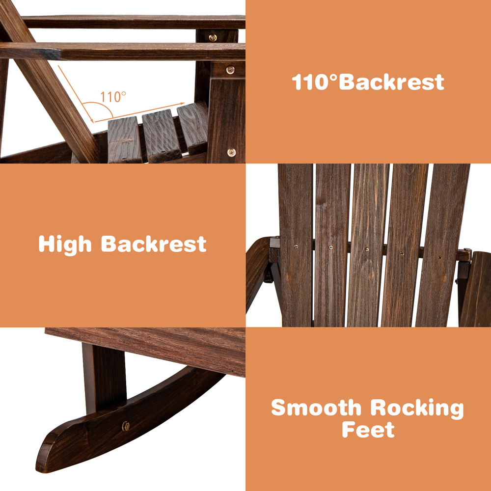 Costway Coffee Patio Adirondack Rocking Chair with High Backrest Image 7