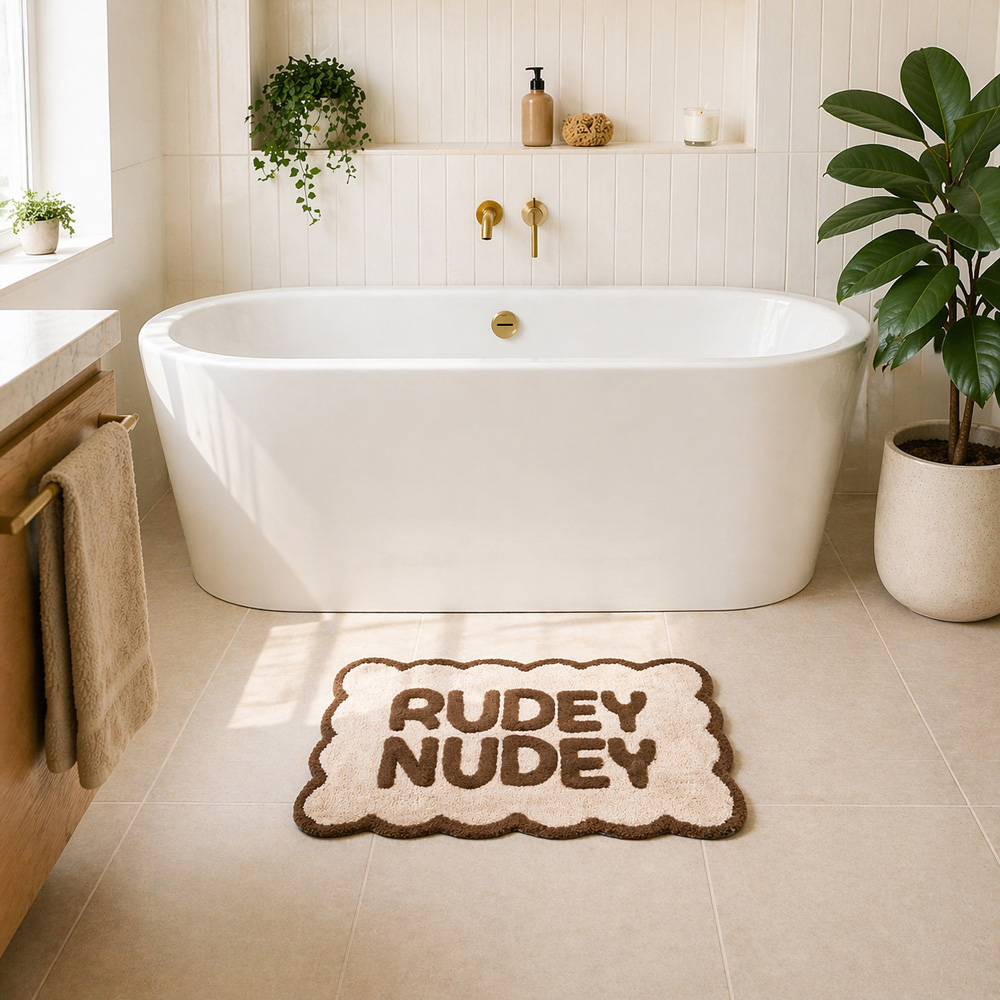Allure Bath Fashions Chocolate and Cream Rudey Nudey Slogan Scalloped Non-Slip Bath Mat 50 x 80cm Image 6