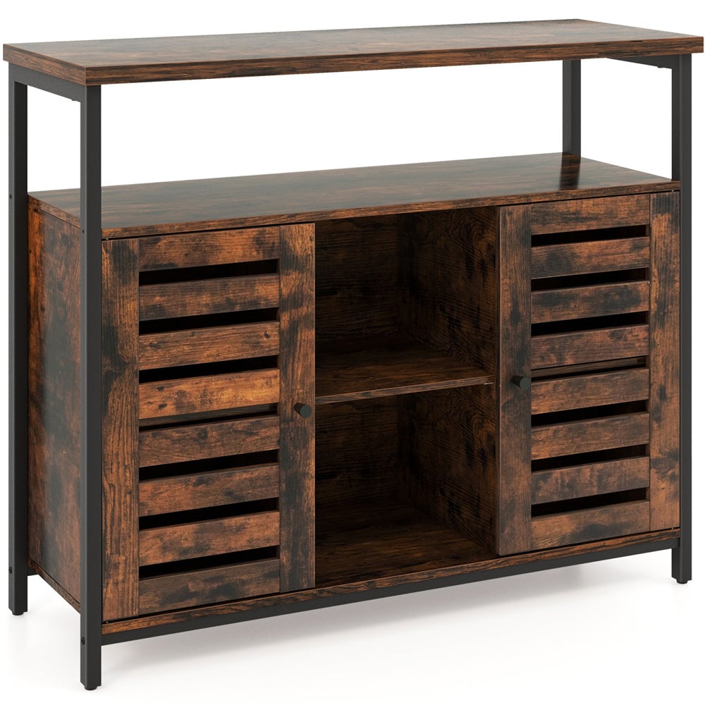 Costway 2 Door 3 Shelf Rustic Brown Sideboard Image 2