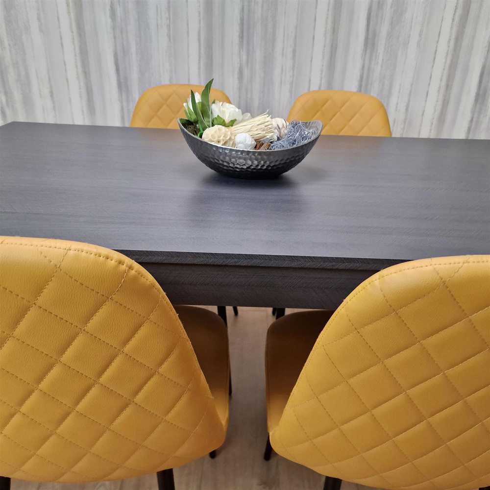 Portland Wood 4 Seater Dining Set Dark Grey and Mustard Image 6