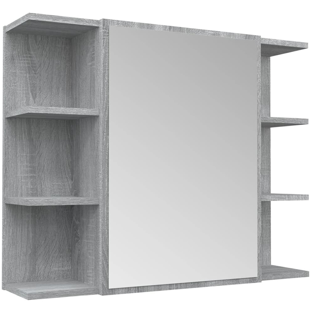 vidaXL Single Door 6 Shelf Grey Sonoma Wall Mounted Mirrored Bathroom Cabinet Image 2