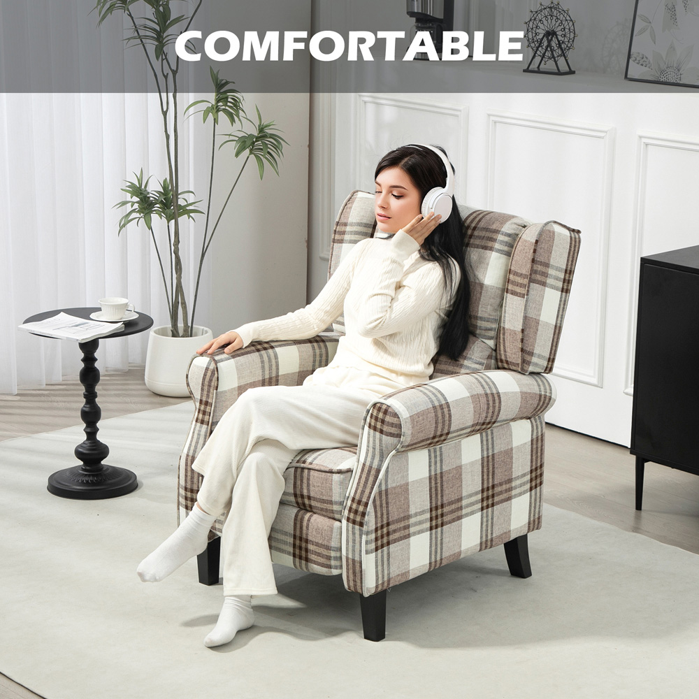 HOMCOM Brown Farmhouse Wingback Recliner Armchair with Footrest Image 6