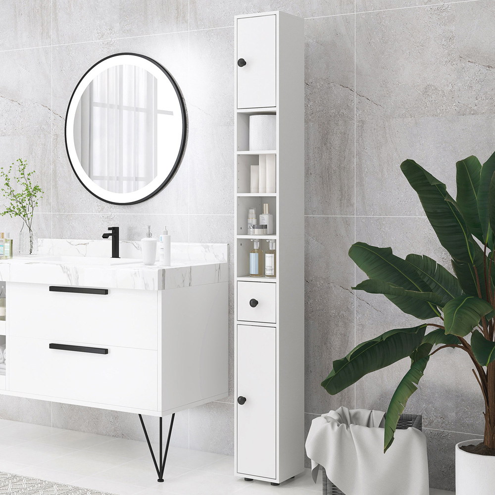 Kleankin White 3 Door 4 Shelf Slim Bathroom Cabinet Image 7