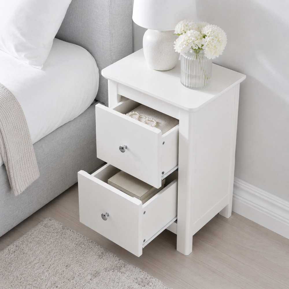 Core Products Nairn 2 Drawer White Petite Bedside Cabinet Image 7