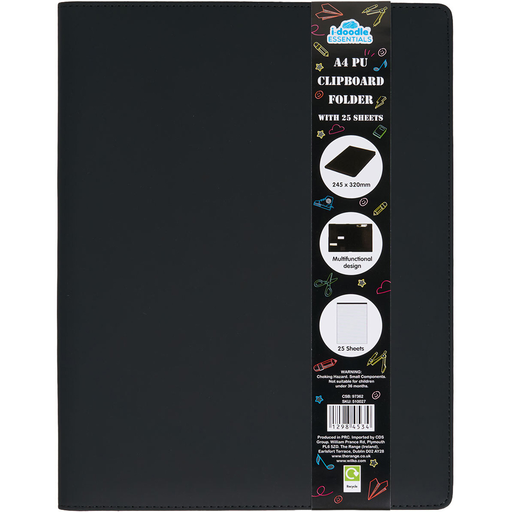 A4 PU Clipboard Folder Black Image 1