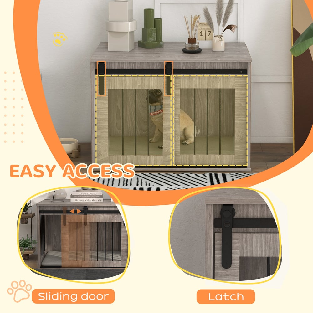 PawHut Brown Dog Crate End Table with Cushion 80cm Image 7